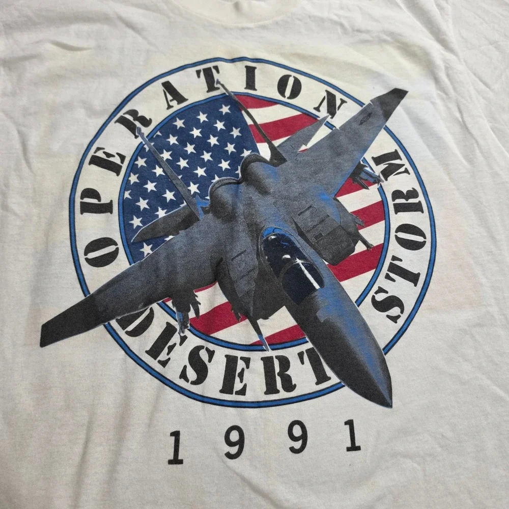 Vintage Screen Stars Operation Desert Storm Shirt Mens XL White 1991 Jet War Tee